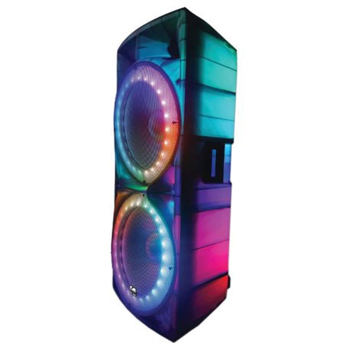· Altavoz de fiesta bidireccional doble de 15”.
· Woofer 2 x 15” | Bobina móvil de 1.5” 4 Ohm.
· Driver de diafragma de Titanio de 2 x 1” 8 Ohm.
· Iluminación LED | Bluetooth 5.0 | Alcance hasta 10 mtrs.
· Tecnología inalámbrica (TWS) | Entrada USB y Tarjeta SD
· Radio FM | Entrada Auxiliar | Entrada de micrófono | Amplificador Clase A/B.
· Potencia de salida: 200W RMS | Entrada de CA.
· Control remoto incluido. | UHF micrófono incluido. | Color: Negro.
· Dimensiones: Profundidad: 47 cm. Ancho: 44.2 cm. Altura: 100 cm.