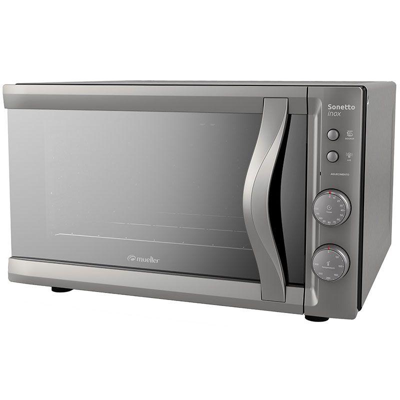 El Horno Mueller 44 L Sonetto con Timer Inox es una excelente opción para quienes buscan un horno compacto, potente y eficiente. 
- Con 44 litros de capacidad y una potencia de 1000W, permite cocinar con precisión gracias a su rango de temperatura de 50°C a 250°C. 
- Cuenta con grill eléctrico para gratinados perfectos, vidrio doble y aislamiento térmico total para mayor seguridad y eficiencia energética. 
- Además, su diseño incluye bandeja colectora de residuos "Total Clean", luz interna para mejor visibilidad y timer sonoro para mayor comodidad. 
- Su acabado en inoxidable le da un toque elegante y moderno.