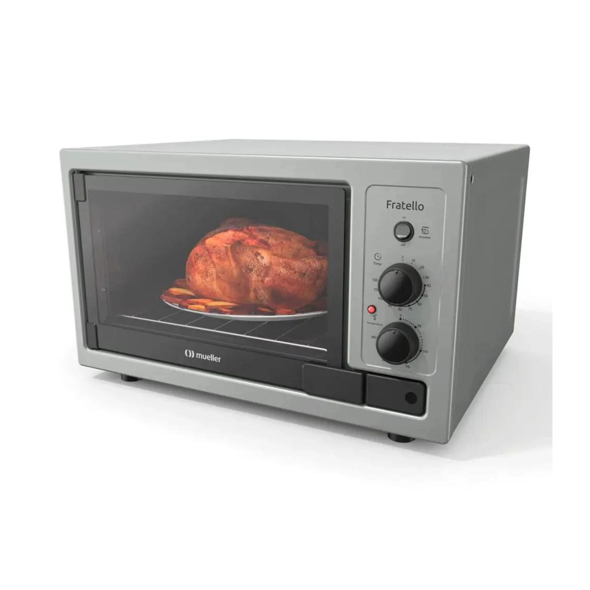 El horno eléctrico Fratello es ideal para vos, que busca un horno eléctrico simple, sin renunciar a la modernidad, eficiencia y al bajo consumo de energía. Con el horno eléctrico Fratello, preparas deliciosas recetas. Todo con la agilidad que necesitas.

- Timer de hasta 120 minutos.
- Volumen interno del horno de 44 litros.
- Grill.
- Control automático de temperatura.
- Interior del horno en easy clean.
- Aislamiento térmico.
- Bandeja para residuos esmaltada.
- Ventana de escape.

- Dimensiones externas (cm): A:36 x L:58 x P:48,5
- Dimensiones del embalaje (cm): A:40 x L:60 x P:53
- Capacidad: 44 litros
- Dimensiones internas del horno (cm): A:26,25 x L:39 x P:43
- Tensión: 127V o 220V
- Peso del producto: 10,5 Kg
- Peso del producto empaquetado: 12,0 Kg
- Color: Titanio
- Acabado del interior del horno: Total Clean
- Potencia: 1.800 watts (900W superior/900W inferior)
- Control de temperatura: 50° a 260°
- Consumo: (200º C/1h) 0,61kWh)