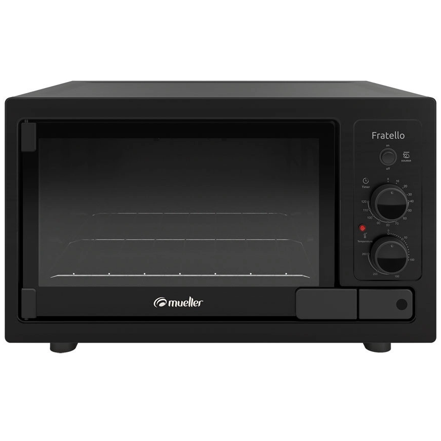 El horno eléctrico Fratello es ideal para vos, que busca un horno eléctrico simple, sin renunciar a la modernidad, eficiencia y al bajo consumo de energía. Con el horno eléctrico Fratello, preparas deliciosas recetas. Todo con la agilidad que necesitas.

- Timer de hasta 120 minutos.
- Volumen interno del horno de 44 litros.
- Grill.
- Control automático de temperatura.
- Interior del horno en easy clean.
- Aislamiento térmico.
- Bandeja para residuos esmaltada.
- Ventana de escape.

- Dimensiones externas (cm): A:36 x L:58 x P:48,5
- Dimensiones del embalaje (cm): A:40 x L:60 x P:53
- Capacidad: 44 litros
- Dimensiones internas del horno (cm): A:26,25 x L:39 x P:43
- Tensión: 127V o 220V
- Peso del producto: 10,5 Kg
- Peso del producto empaquetado: 12,0 Kg
- Color: Negro
- Acabado del interior del horno: Total Clean
- Potencia: 1.800 watts (900W superior/900W inferior)
- Control de temperatura: 50° a 260°
- Consumo: (200º C/1h) 0,61kWh)