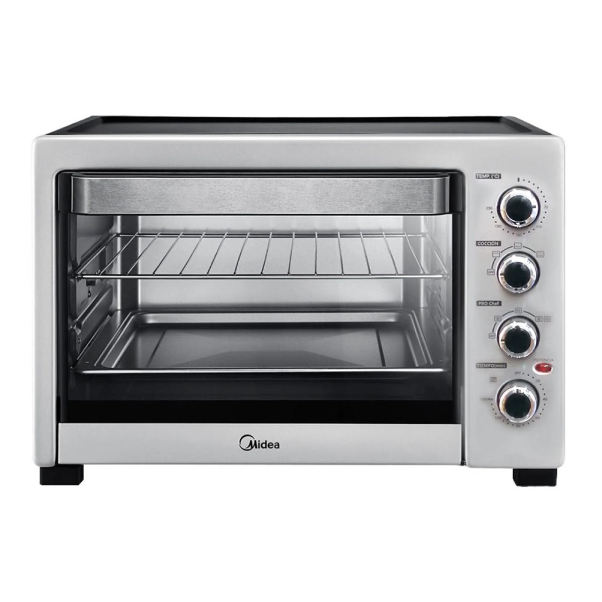 Compacta y eficiente, ideal para cocinar diversas recetas con capacidad para hasta 38 litros. Cuenta con controles intuitivos y funciones versátiles para una cocina precisa.

Horno Midea 38 litros silver
Con una capacidad de 38 litros, es perfecto para preparar comidas para la familia o para reuniones. Su diseño intuitivo incluye controles sencillos y funciones de calentamiento, horneado, asado y gratinado, adaptándose a diversas recetas. Equipa un termostato ajustable y un temporizador para una cocción precisa. Ideal para quienes buscan eficiencia y facilidad en la cocina sin comprometer el espacio.

Caracteristicas
Capacidad:  38 litros para cocinar grandes porciones
Potencia: 1.800 W
Controles mecánicos: intuitivos para temperatura y tiempo.
Temporizador integrado: para programar el tiempo de cocción.
Luz interior: Si
Timer:  120 minutos
Temperatura:  hasta 230ºC
Disipación de calor uniforme
Convector
Modos de Funcionamiento 
Hornear
Asar
Cocinar
Descongelar