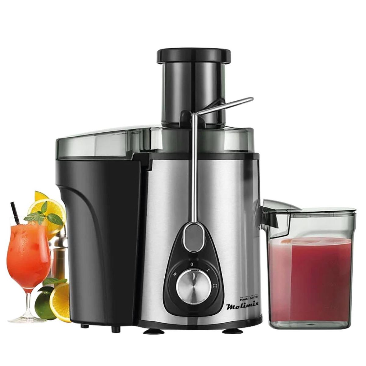 - 600W de potencia
- 2 velocidades
- Disco circular en acero nox
- Tubo alimentador de 7cm
- Extrae el jugo de frutas y verduras.