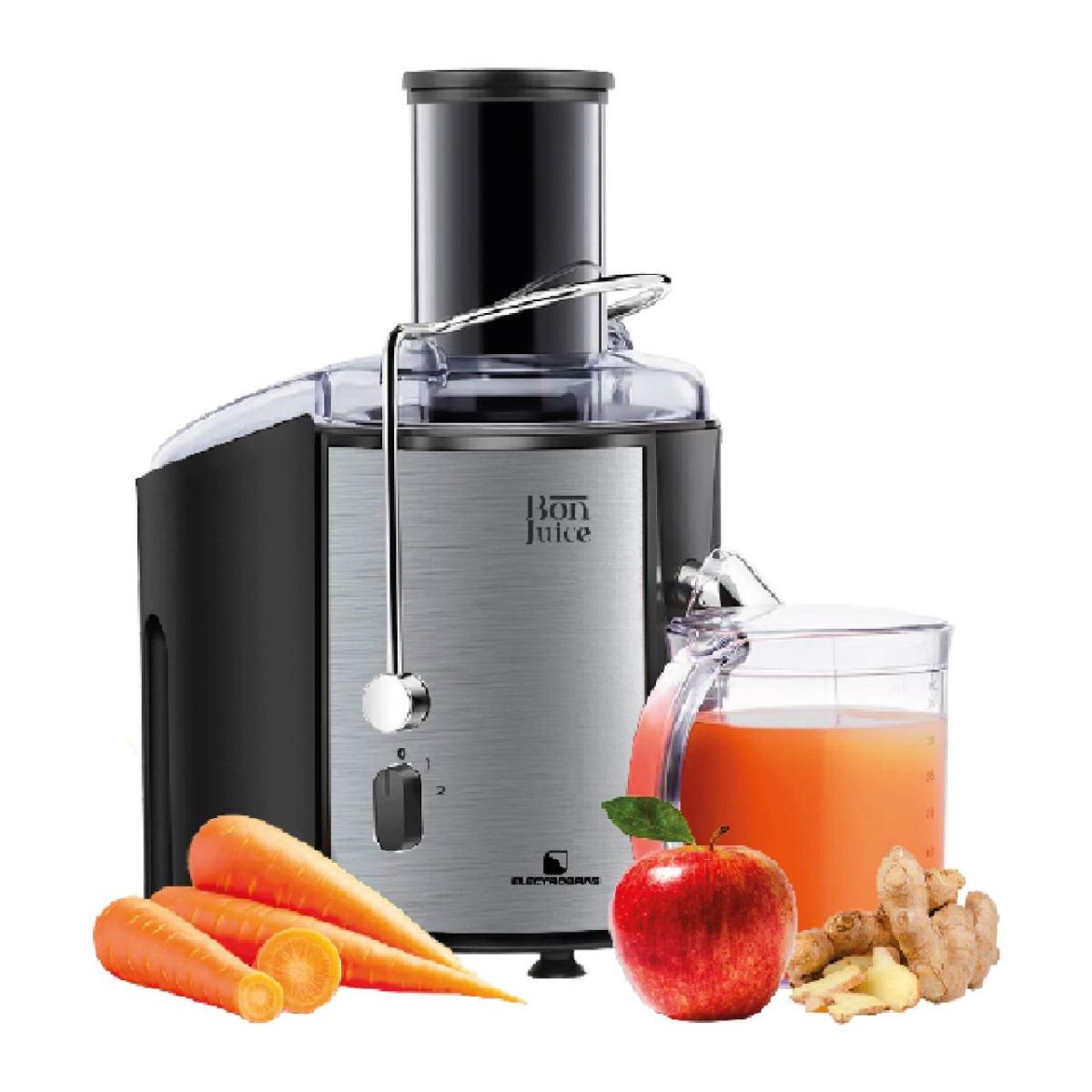 - 980W de potencia
- 2 velocidades
- Disco circular en acero nox
- Tubo alimentador extra grande
- Extrae el jugo de frutas y verduras enteras