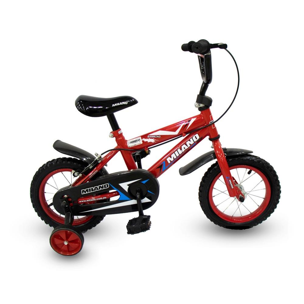- Marca: MILANO
- Tipo de Bicicleta: INFANTIL
- Aro: 12"
- Tipo de Producto: BICICLETA
- Modelo: BAMBINO
- Color: ROJO
- Cubiertas: TODO TERRENO (12.5" X 2.125)
- Frenos: U-BRAKE
- Material de Cuadro: ALEACIÓN
- Cuadro: CUADRO INTERMEDIO - UNISEX
- Suspensión: RÍGIDA
- Tipo de suspensión: RÍGIDA