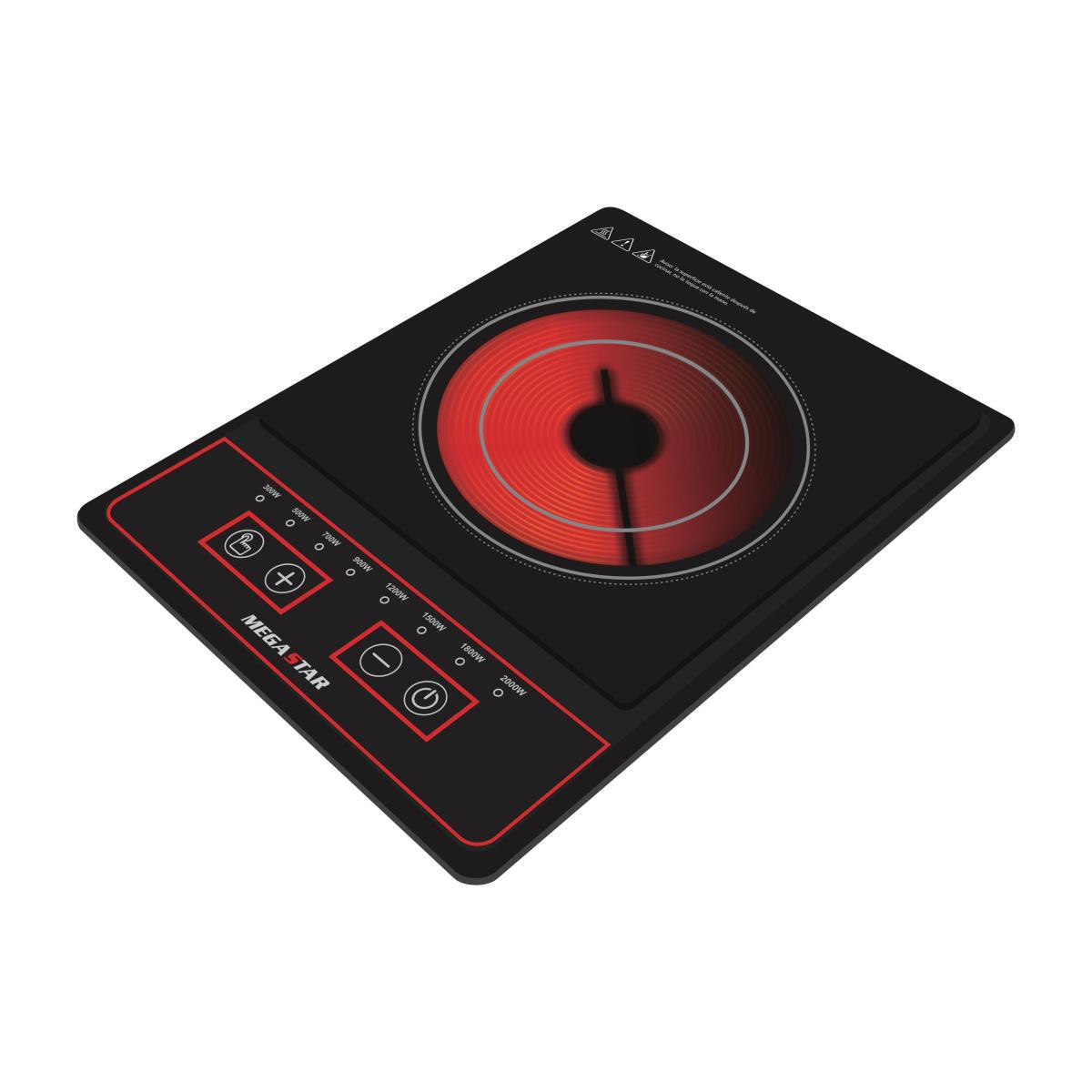 - Apto para todo tipo de ollas
- 8 Niveles de cocción
- Panel de control digital
- Superficie de vitrocerámica 
- Disipador de calor
- Protección contra sobretensión y sobrecalentamiento
- Voltaje: 220V 50/60Hz
- Potencia: 2000W