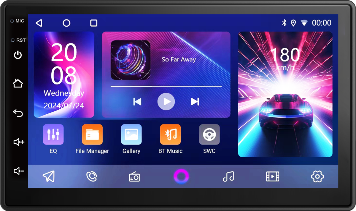 Radio reproductor de MP5 para auto
Plataformas Carplay y Android Auto
Función Mirror-Link
Función BT-Compatible
Nombre BT: MEGASTAR740
Radio FM
Wi-Fi incorporado
Ecualizador
Pantalla táctil de 7" / Doble DIN
Resolución: Full HD 1080P
2 Entradas USB
Entradas auxiliar y AV
Compatible con Steering Wheel Control (SWC)
Conexión a cámara de visión trasera
Alimentación: 10,8~14,4V 15A
Potencia de salida: 40Wx4